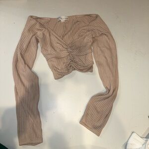 Vintage Havana Tan Ribbed Long Sleeve Crop Top